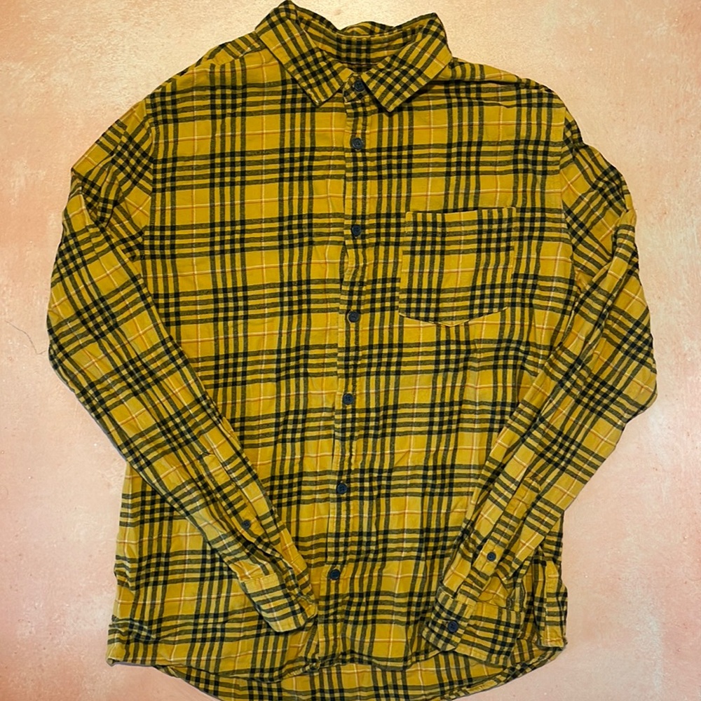 Men’s Vintage Remastered Cotton On Yellow Black Plaid Button Up Flannel Shirt M